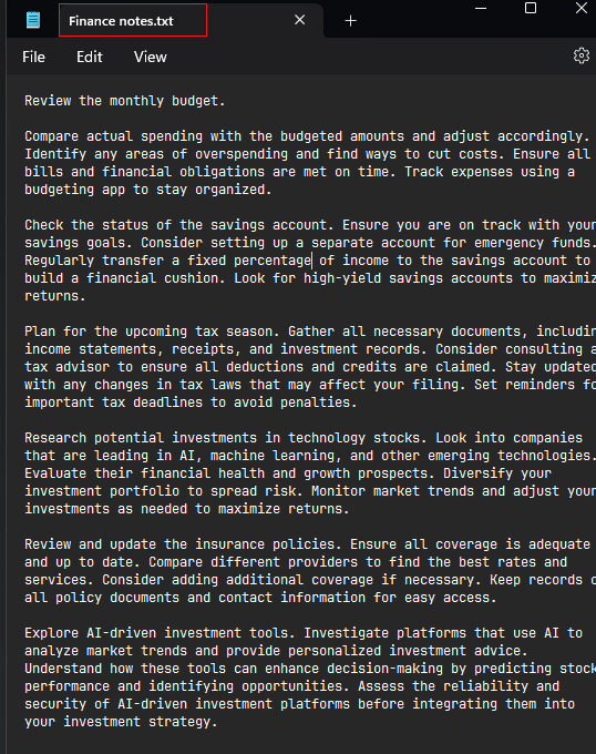 The original note: a plain .txt file of unformatted paragraphs.